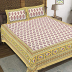 Rudra Bazaar Gold 210 TC Cotton Double King Bedsheet With 2 Pillow Covers | Grocsy