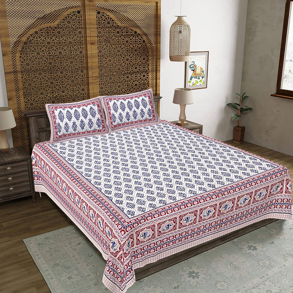 Rudra Bazaar Maroon 210 TC Cotton Double King Bedsheet With 2 Pillow Covers | Grocsy