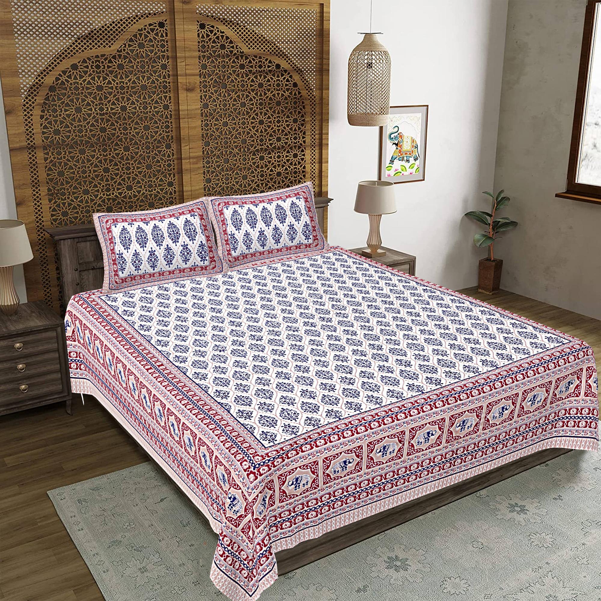 Rudra Bazaar Maroon 210 TC Cotton Double King Bedsheet With 2 Pillow Covers | Grocsy