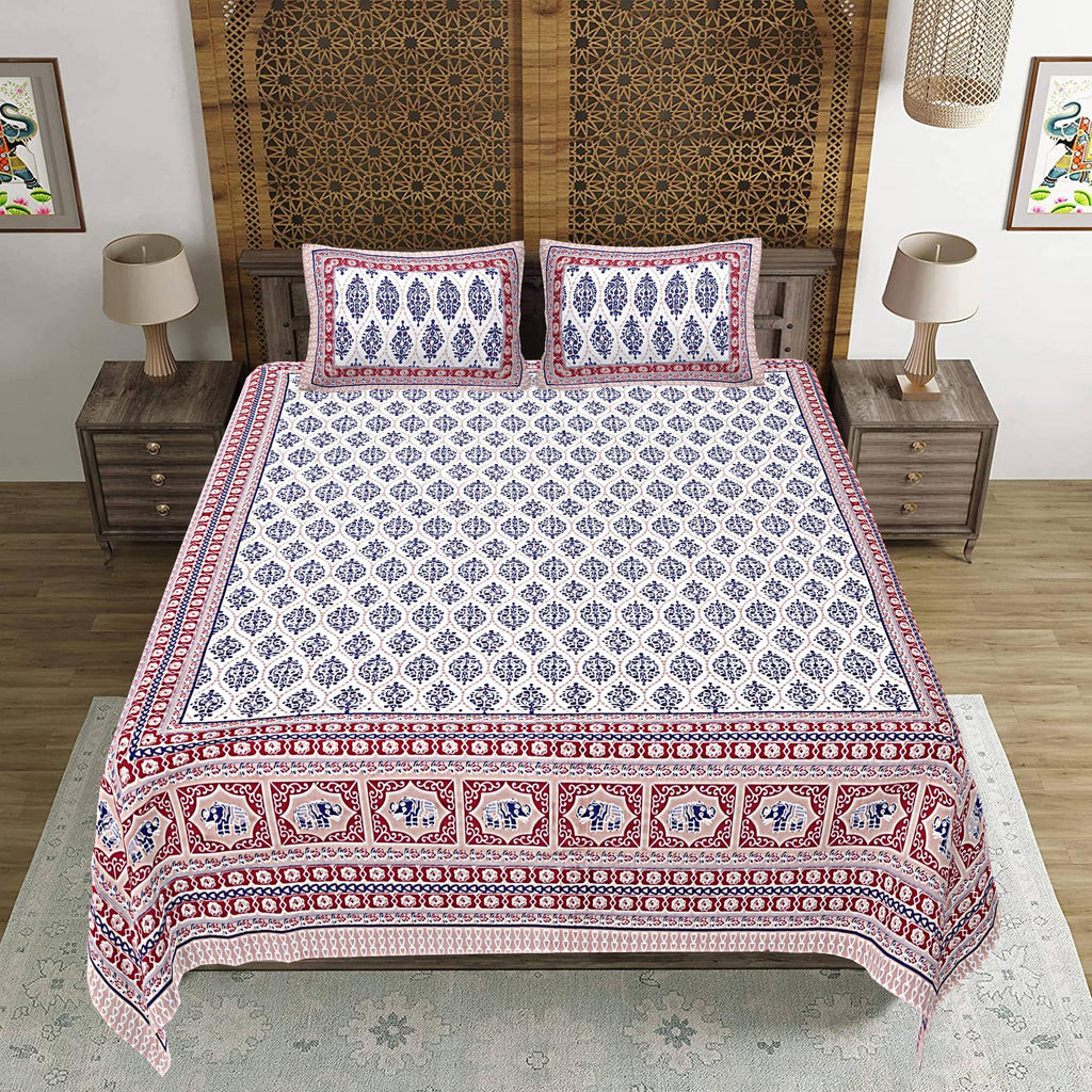 Rudra Bazaar Maroon 210 TC Cotton Double King Bedsheet With 2 Pillow Covers | Grocsy