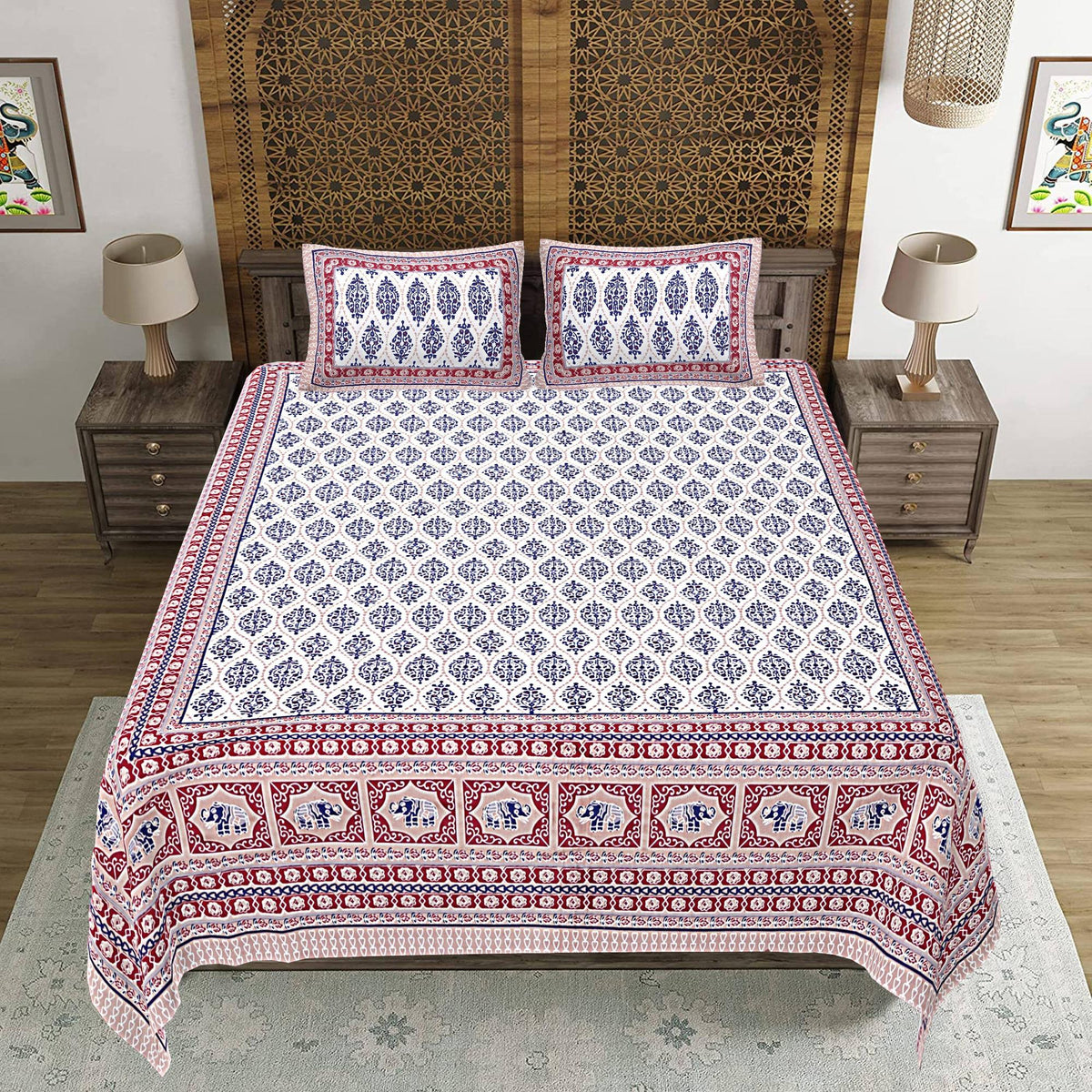 Rudra Bazaar Maroon 210 TC Cotton Double King Bedsheet With 2 Pillow Covers | Grocsy