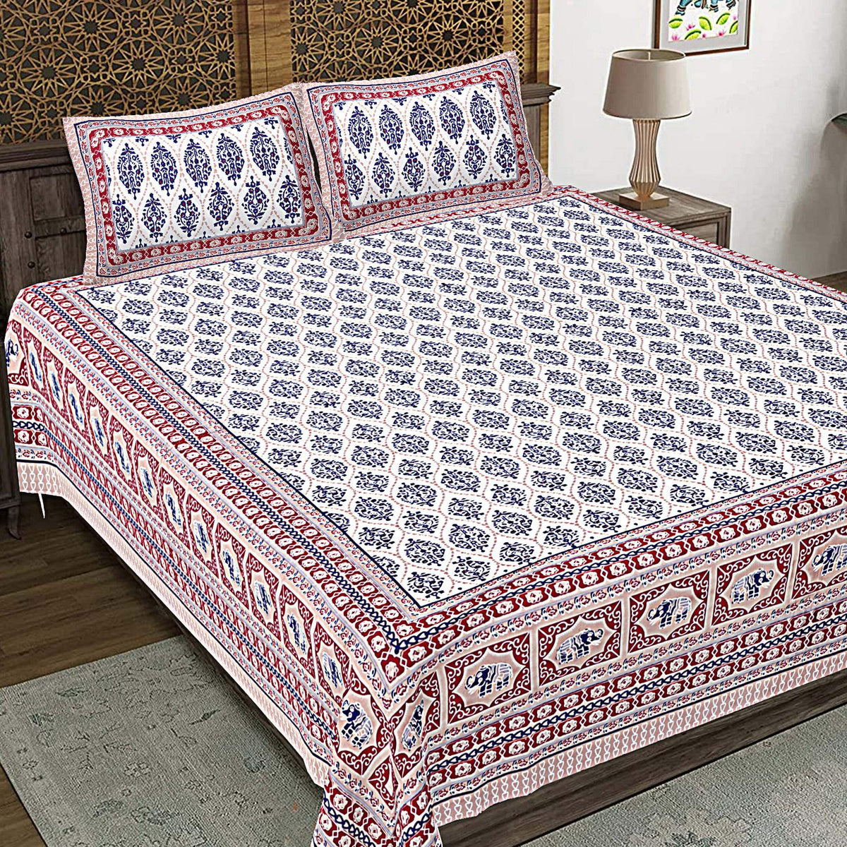 Rudra Bazaar Maroon 210 TC Cotton Double King Bedsheet With 2 Pillow Covers | Grocsy