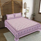 Rudra Bazaar Purple 210 TC Cotton Double King Bedsheet With 2 Pillow Covers | Grocsy