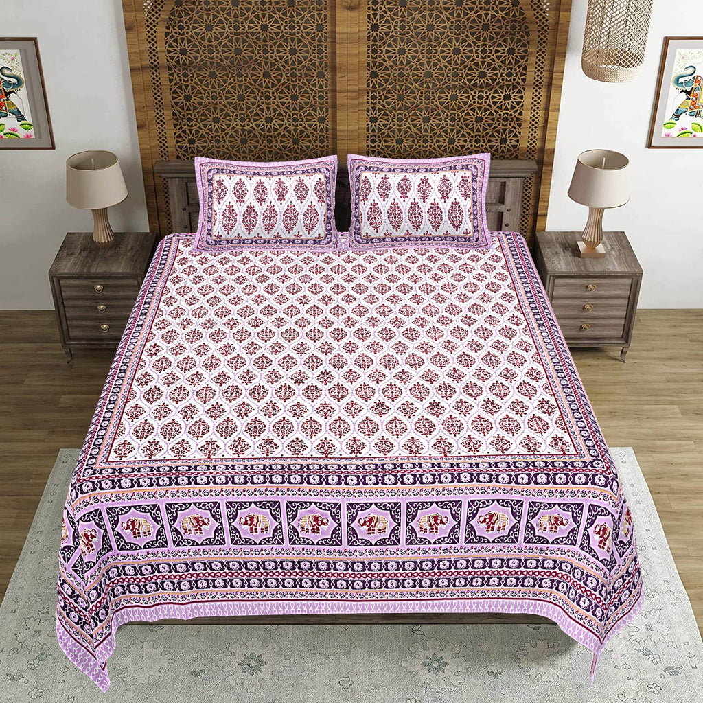 Rudra Bazaar Purple 210 TC Cotton Double King Bedsheet With 2 Pillow Covers | Grocsy