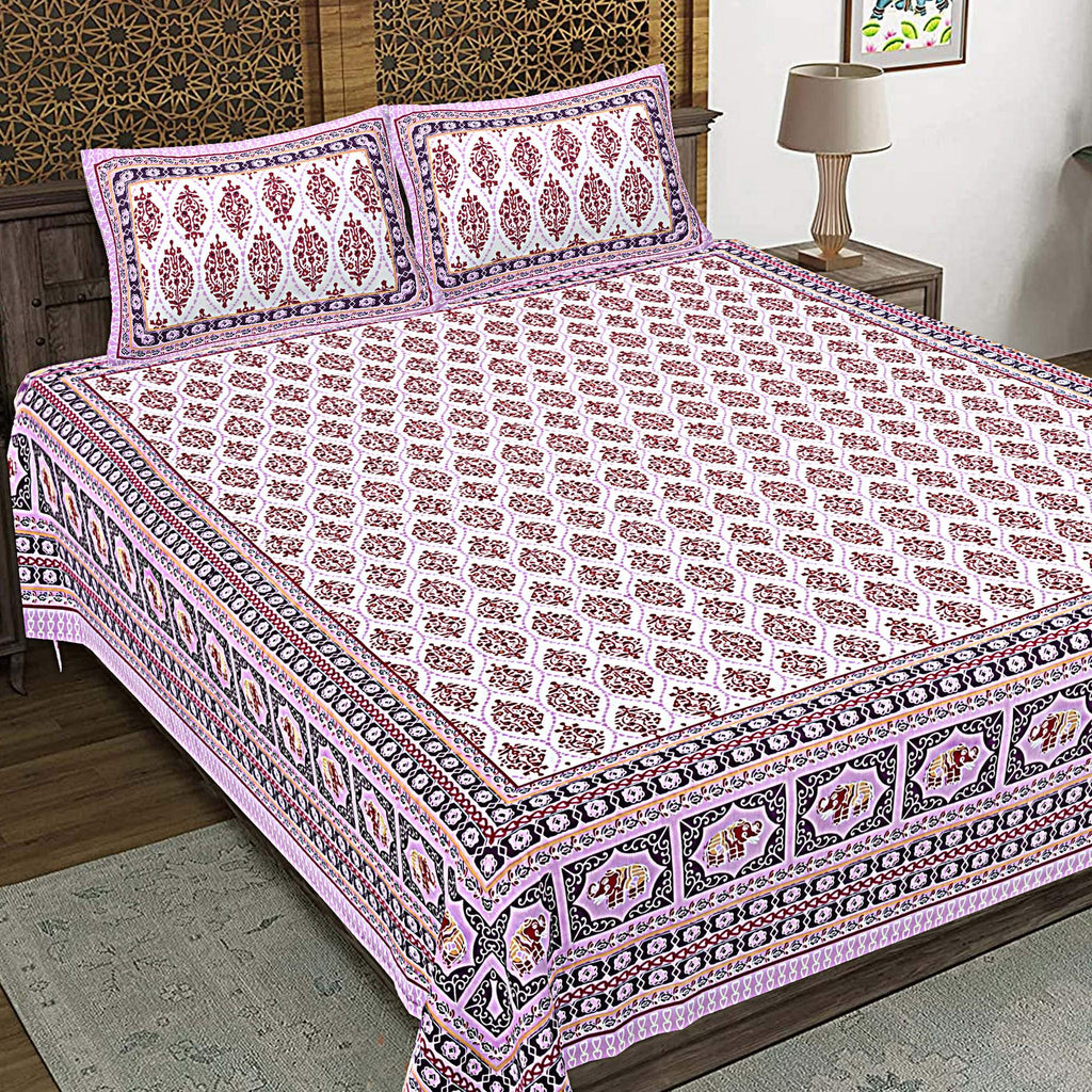 Rudra Bazaar Purple 210 TC Cotton Double King Bedsheet With 2 Pillow Covers | Grocsy