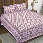 Rudra Bazaar Purple 210 TC Cotton Double King Bedsheet With 2 Pillow Covers | Grocsy