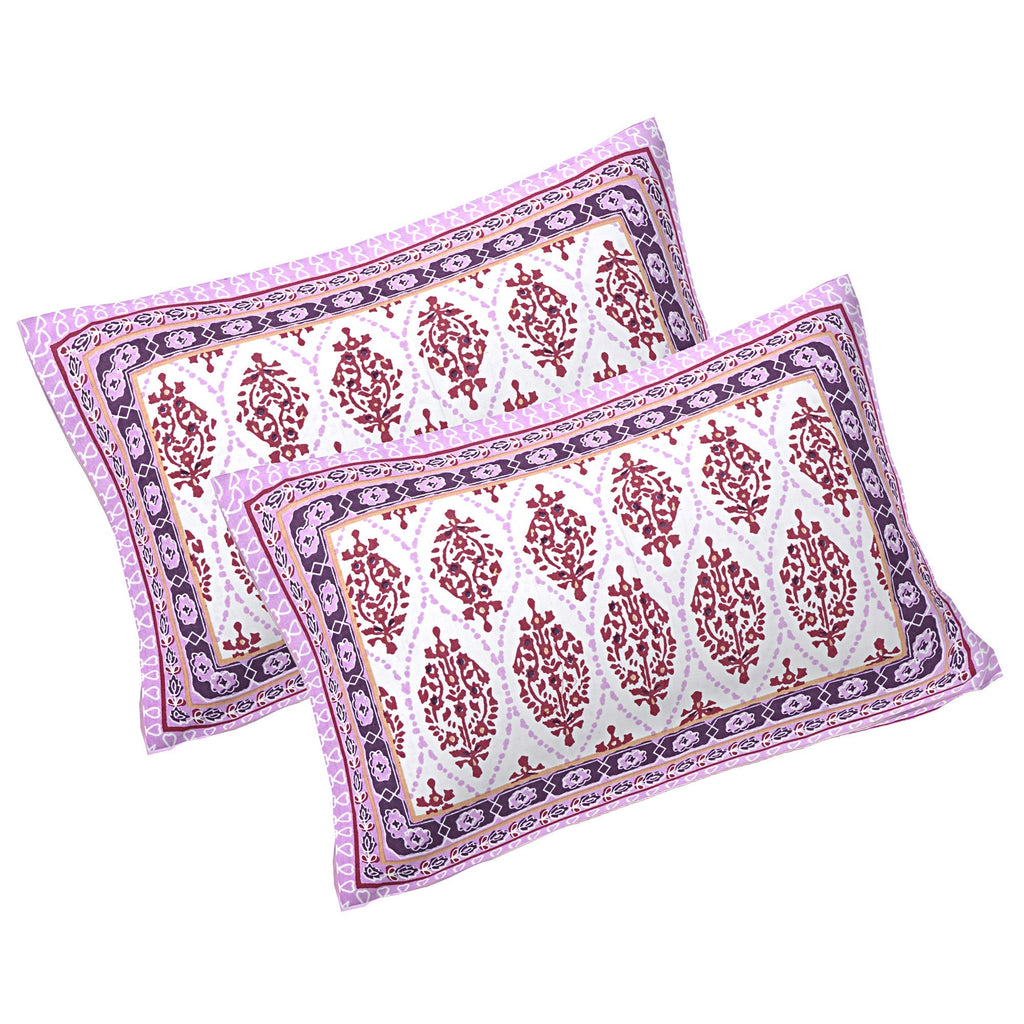 Rudra Bazaar Purple 210 TC Cotton Double King Bedsheet With 2 Pillow Covers | Grocsy