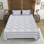 Rudra Bazaar Blue 210 TC Cotton Double King Bedsheet With 2 Pillow Covers | Grocsy