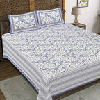 Rudra Bazaar Blue 210 TC Cotton Double King Bedsheet With 2 Pillow Covers | Grocsy