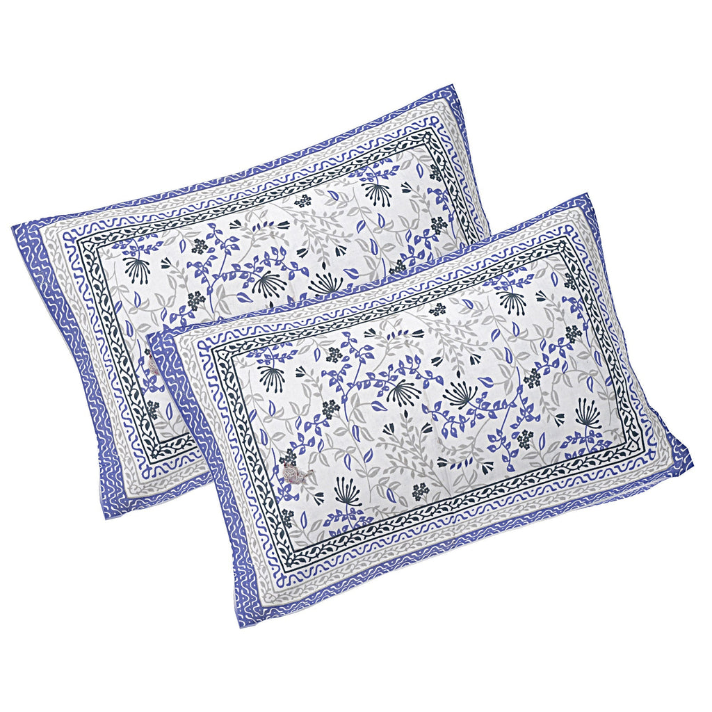 Rudra Bazaar Blue 210 TC Cotton Double King Bedsheet With 2 Pillow Covers | Grocsy
