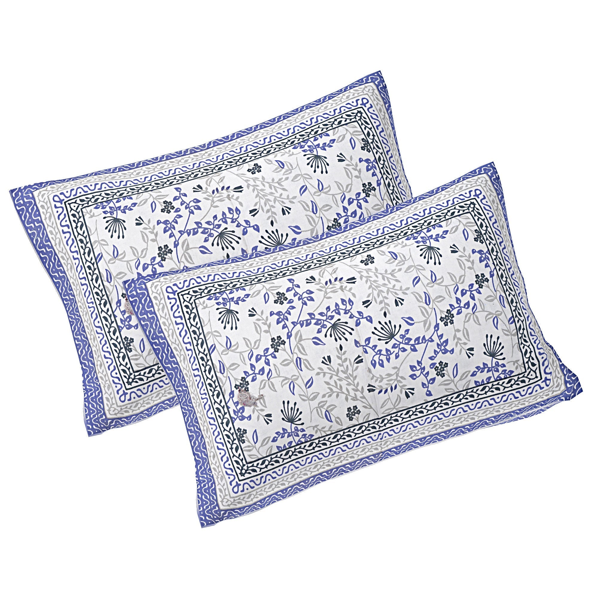 Rudra Bazaar Blue 210 TC Cotton Double King Bedsheet With 2 Pillow Covers | Grocsy