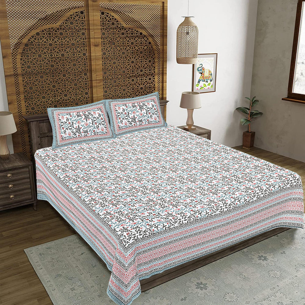 Rudra Bazaar Grey 210 TC Cotton Double King Bedsheet With 2 Pillow Covers | Grocsy