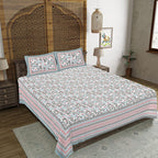 Rudra Bazaar Grey 210 TC Cotton Double King Bedsheet With 2 Pillow Covers | Grocsy