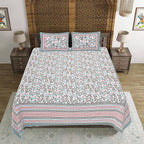 Rudra Bazaar Grey 210 TC Cotton Double King Bedsheet With 2 Pillow Covers | Grocsy