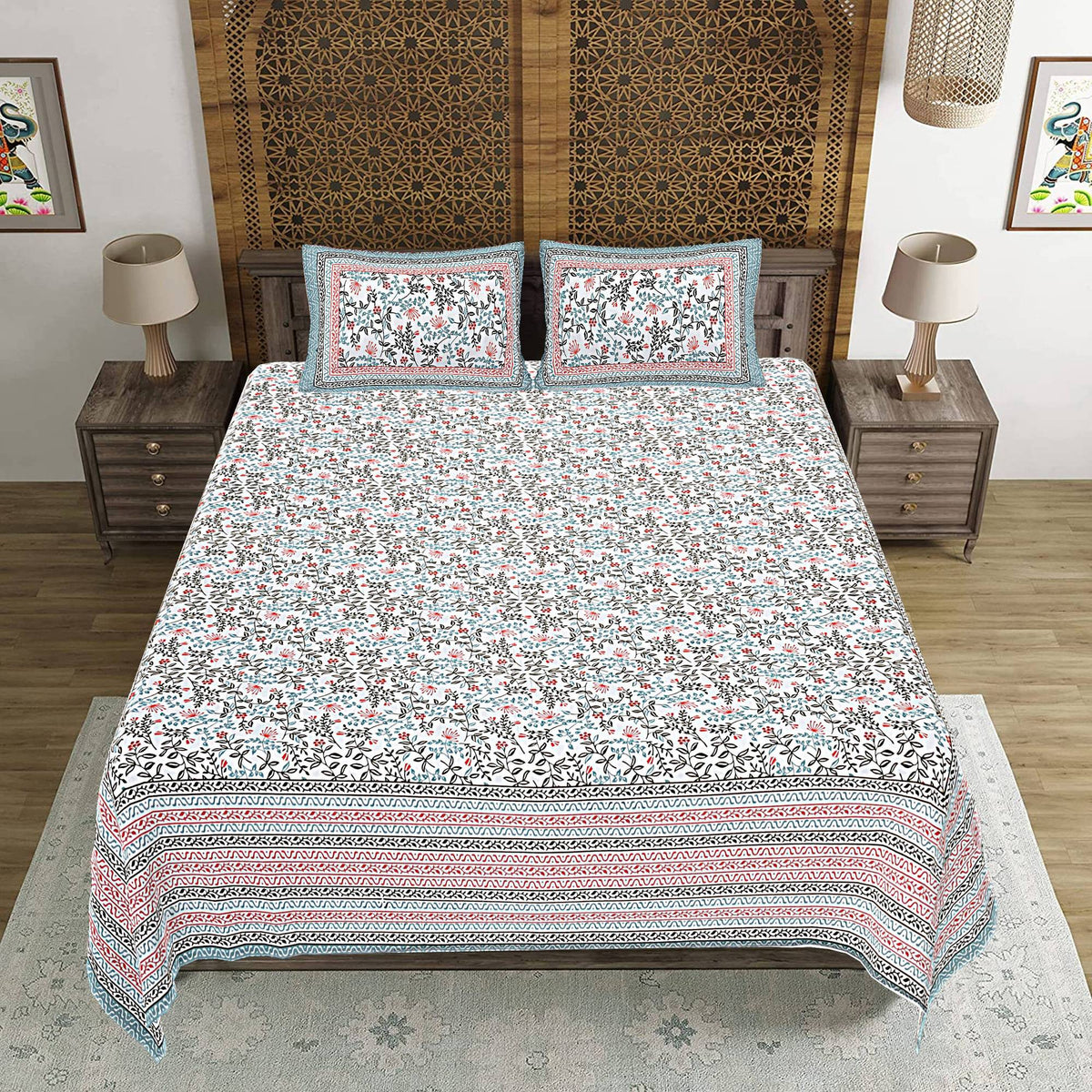 Rudra Bazaar Grey 210 TC Cotton Double King Bedsheet With 2 Pillow Covers | Grocsy