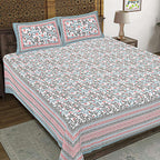 Rudra Bazaar Grey 210 TC Cotton Double King Bedsheet With 2 Pillow Covers | Grocsy