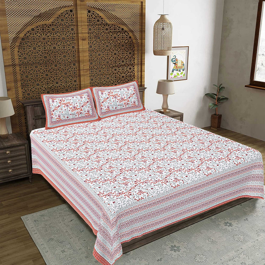 Rudra Bazaar Orange 210 TC Cotton Double King Bedsheet With 2 Pillow Covers | Grocsy