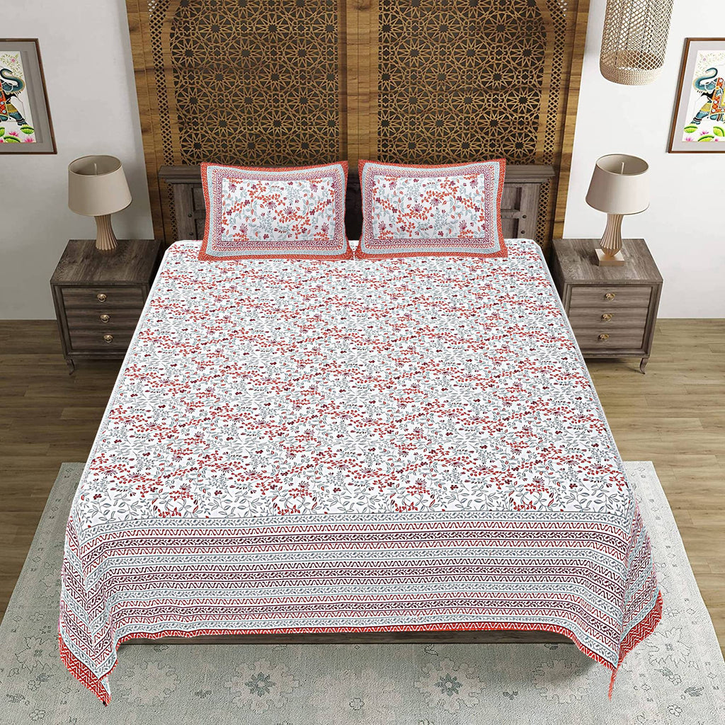 Rudra Bazaar Orange 210 TC Cotton Double King Bedsheet With 2 Pillow Covers | Grocsy