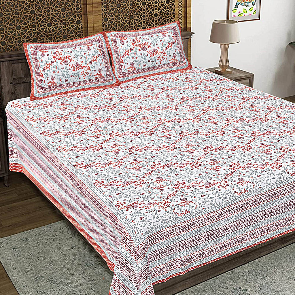 Rudra Bazaar Orange 210 TC Cotton Double King Bedsheet With 2 Pillow Covers | Grocsy