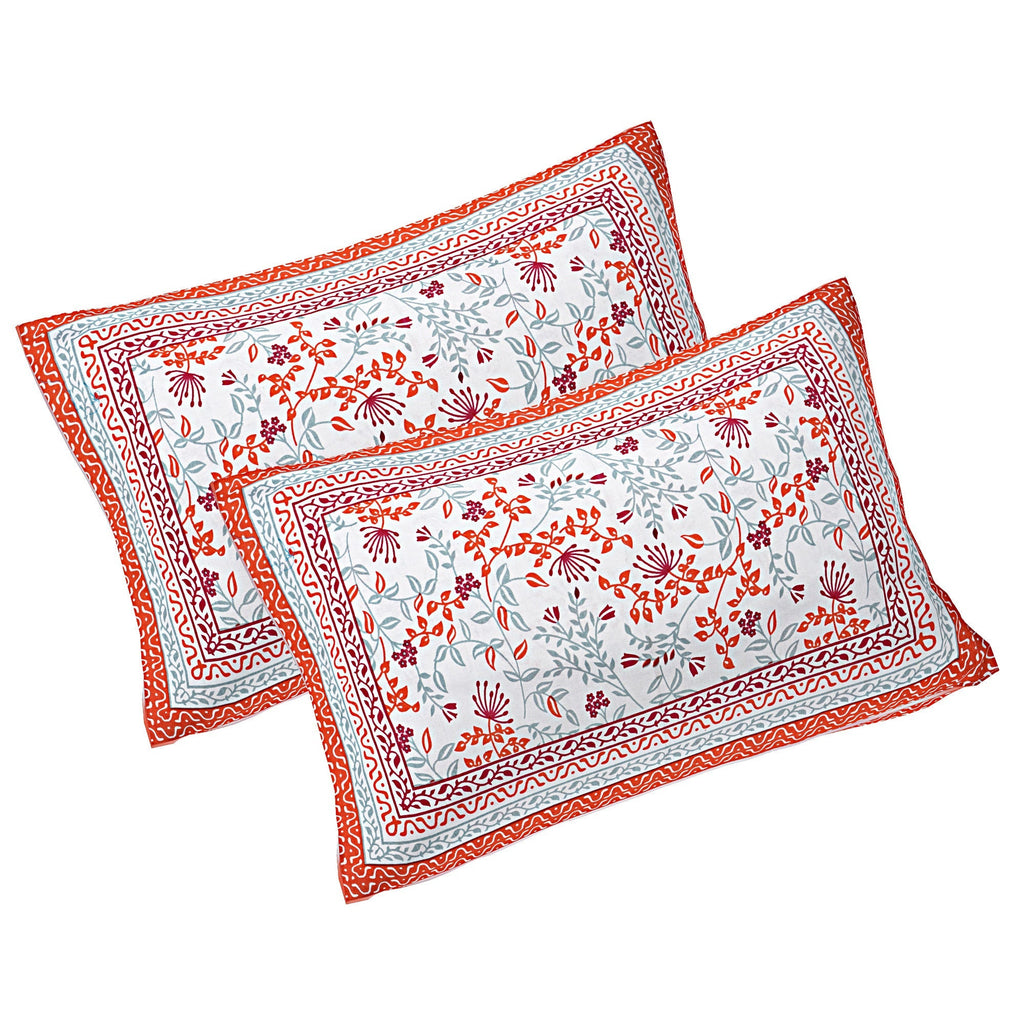 Rudra Bazaar Orange 210 TC Cotton Double King Bedsheet With 2 Pillow Covers | Grocsy