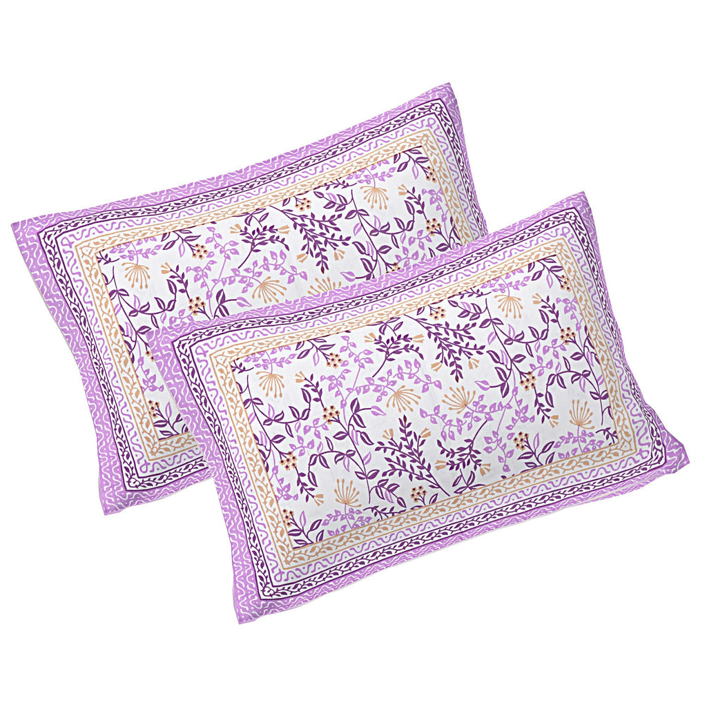 Rudra Bazaar Purple 210 TC Cotton Double King Bedsheet With 2 Pillow Covers | Grocsy