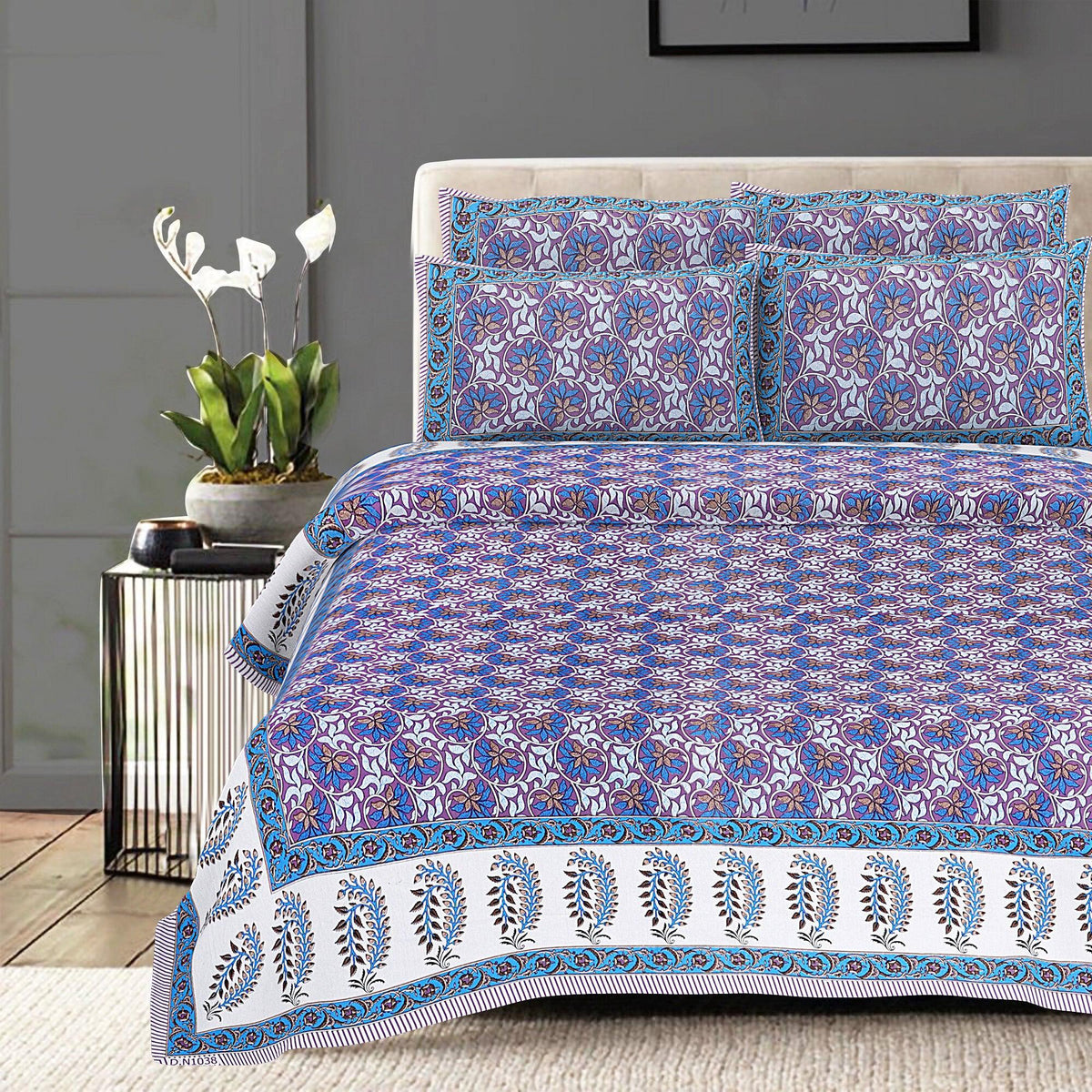 Rudra Bazaar Multi 210 TC Cotton Double King Bedsheet With 2 Pillow Covers | Grocsy