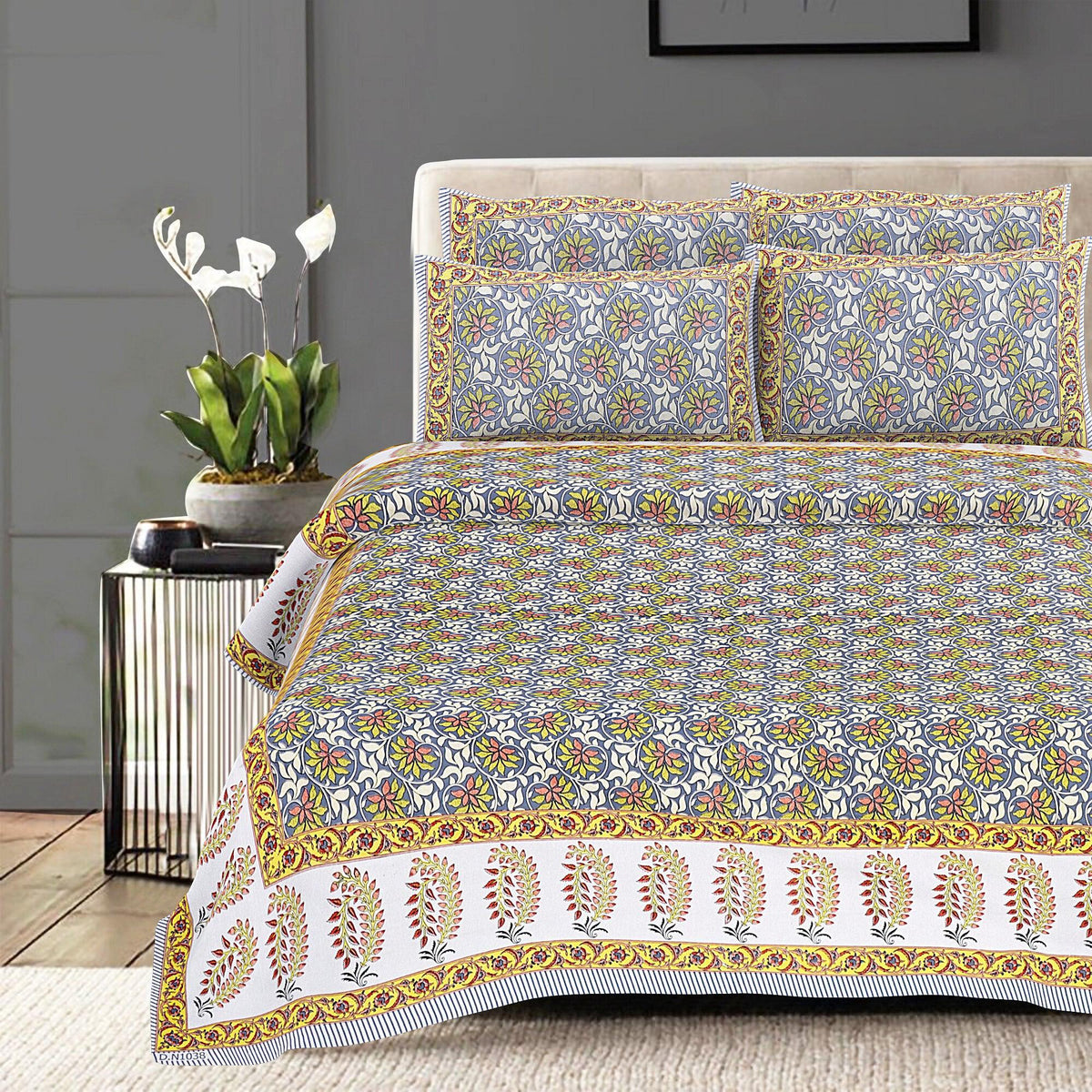 Rudra Bazaar Multi 210 TC Cotton Double King Bedsheet With 2 Pillow Covers | Grocsy