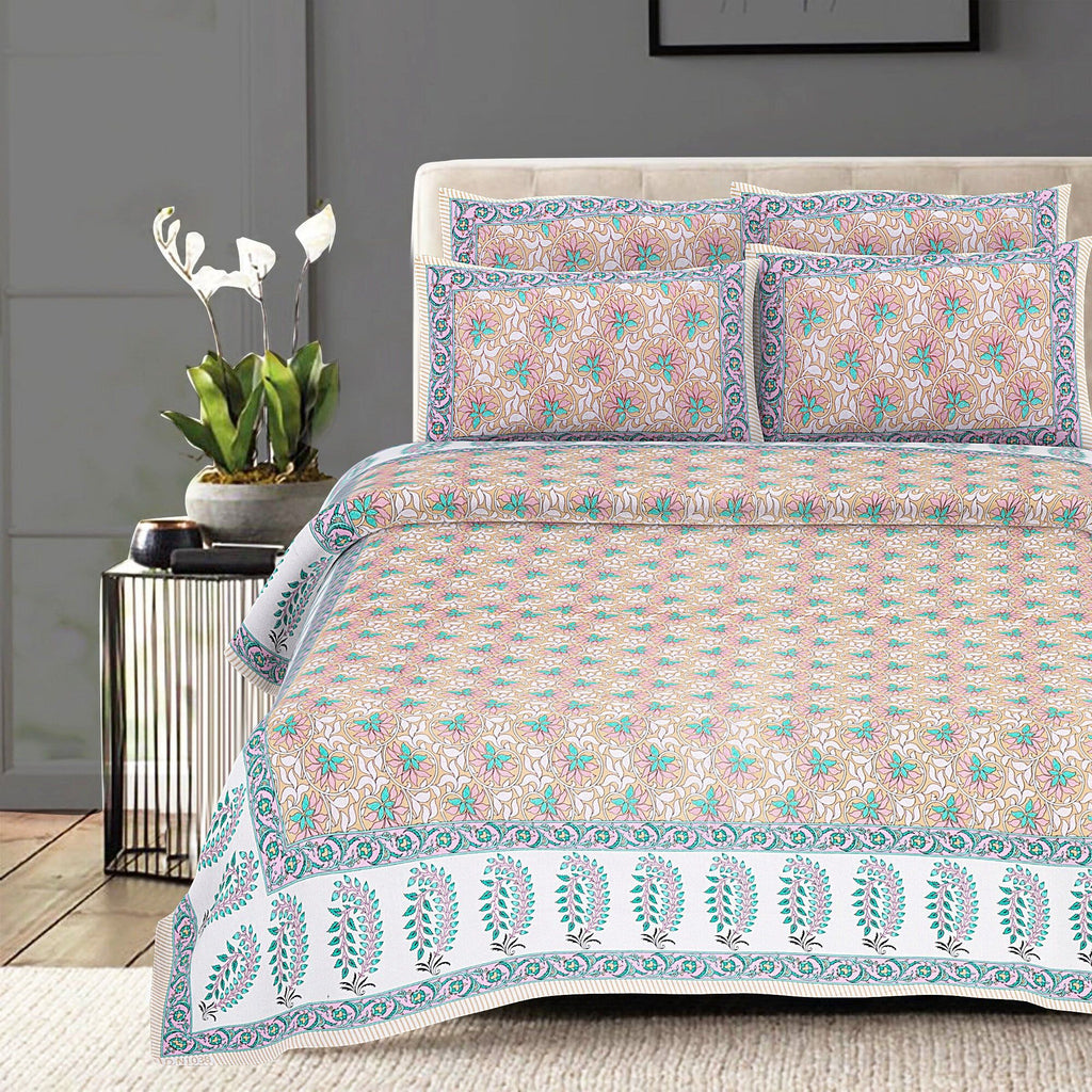 Rudra Bazaar Multi 210 TC Cotton Double King Bedsheet With 2 Pillow Covers | Grocsy