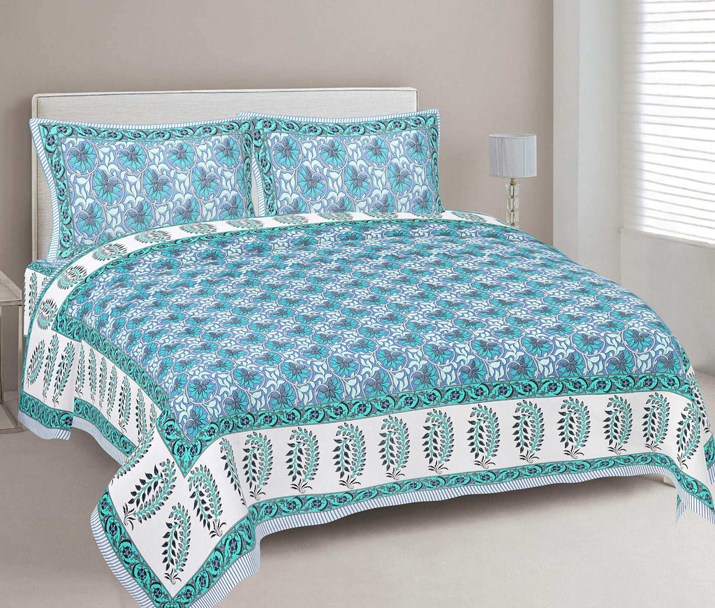 Rudra Bazaar Multi 210 TC Cotton Double King Bedsheet With 2 Pillow Covers | Grocsy