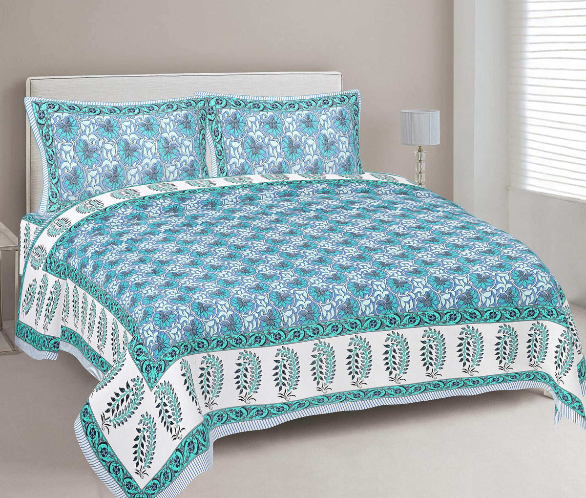 Rudra Bazaar Multi 210 TC Cotton Double King Bedsheet With 2 Pillow Covers | Grocsy