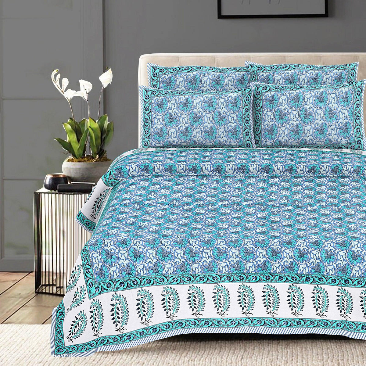 Rudra Bazaar Multi 210 TC Cotton Double King Bedsheet With 2 Pillow Covers | Grocsy