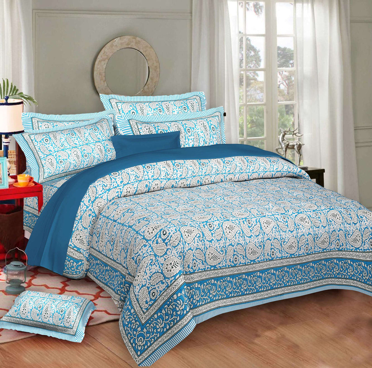 Rudra Bazaar Multi 210 TC Cotton Double King Bedsheet With 2 Pillow Covers | Grocsy