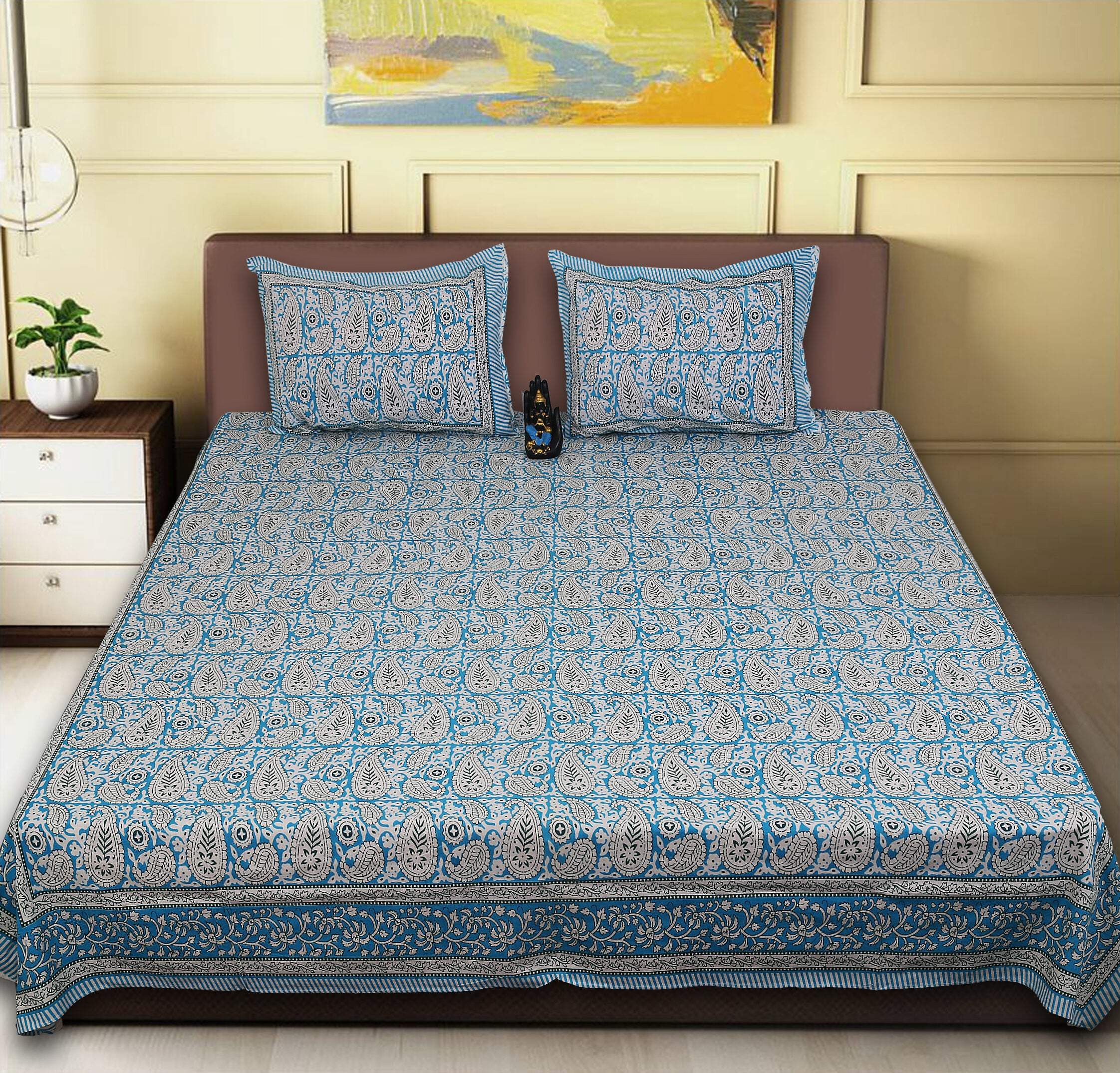 Rudra Bazaar Multi 210 TC Cotton Double King Bedsheet With 2 Pillow Covers | Grocsy