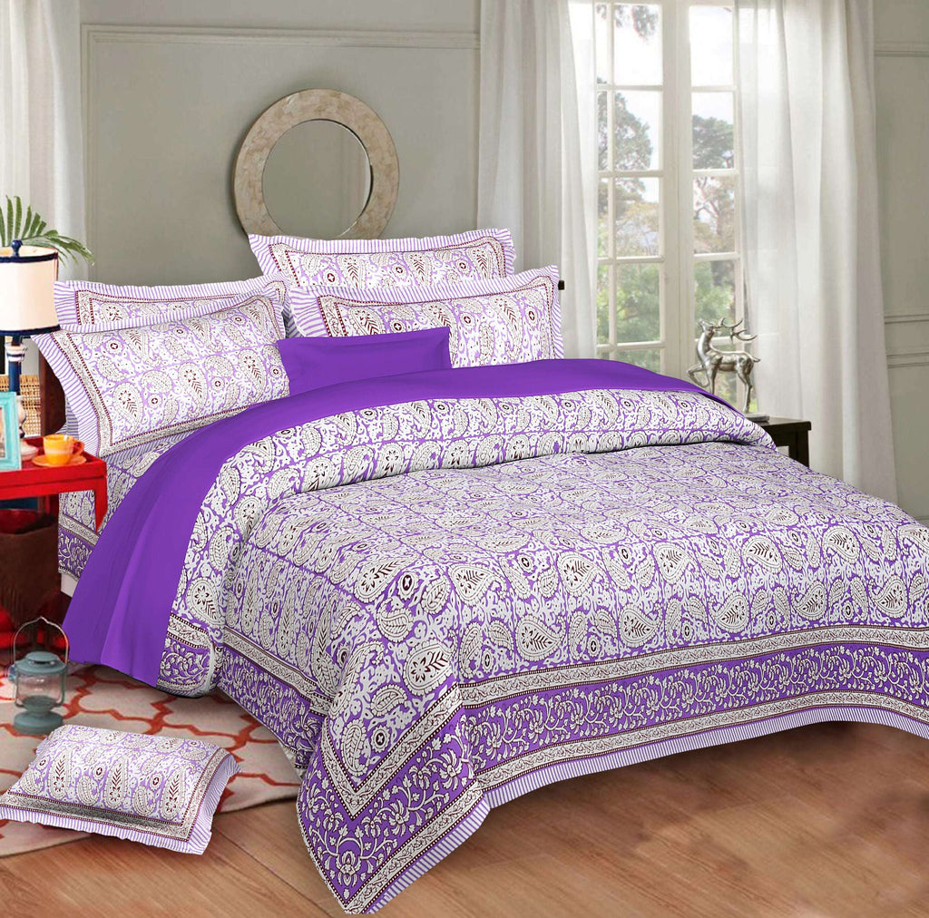 Rudra Bazaar Multi 210 TC Cotton Double King Bedsheet With 2 Pillow Covers | Grocsy