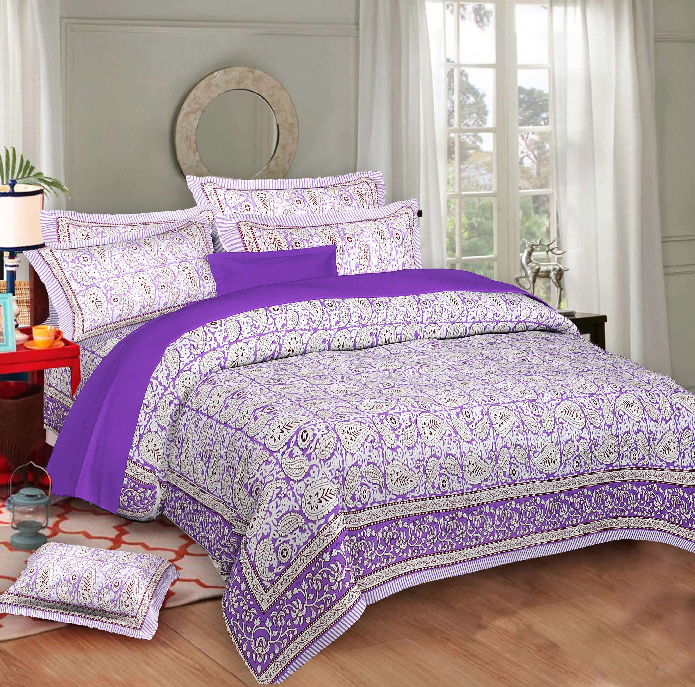 Rudra Bazaar Multi 210 TC Cotton Double King Bedsheet With 2 Pillow Covers | Grocsy