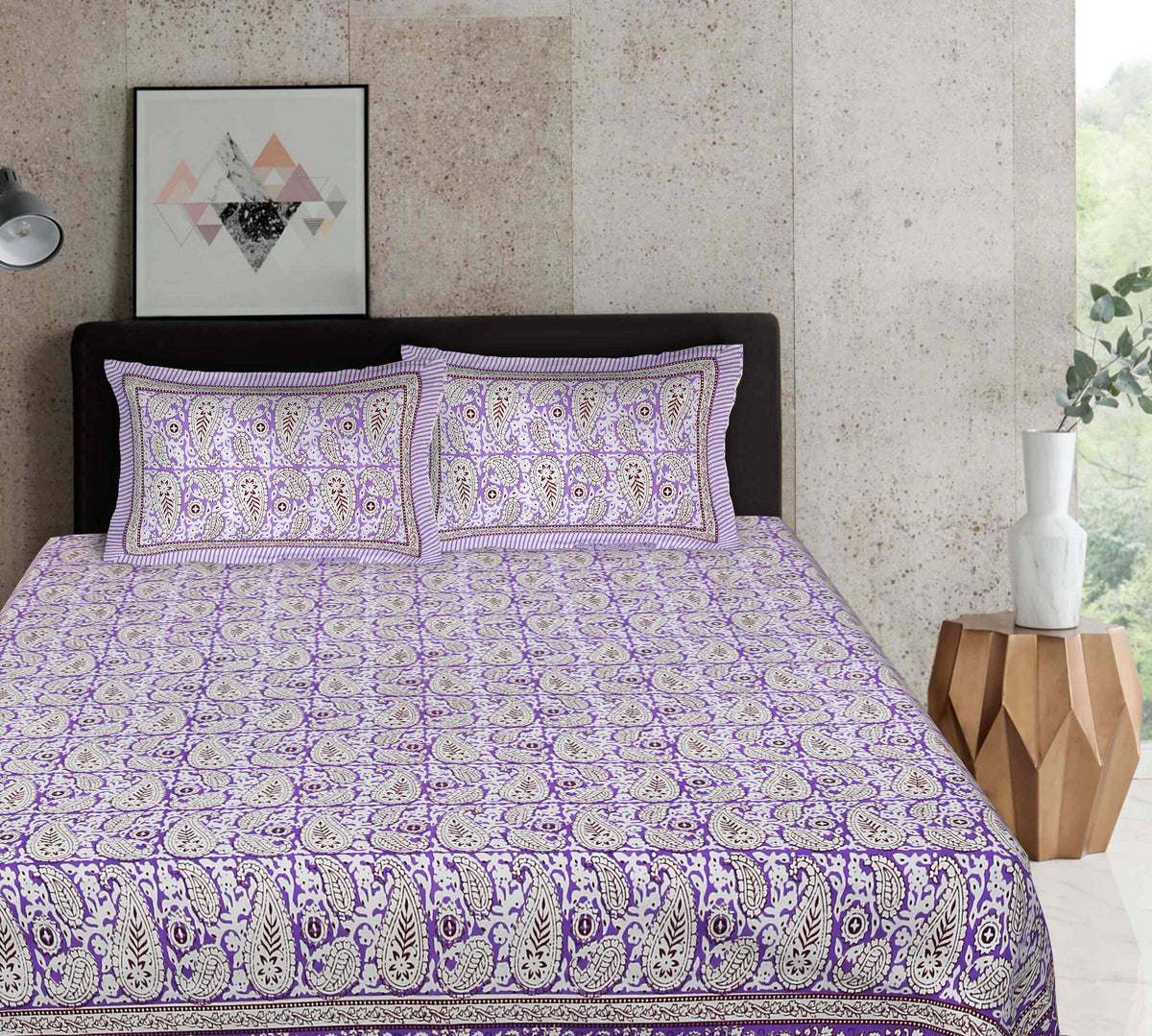 Rudra Bazaar Multi 210 TC Cotton Double King Bedsheet With 2 Pillow Covers | Grocsy