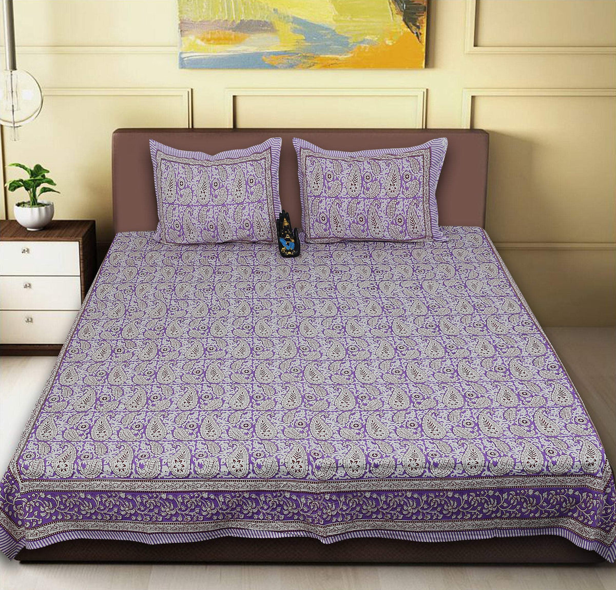 Rudra Bazaar Multi 210 TC Cotton Double King Bedsheet With 2 Pillow Covers | Grocsy