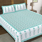 Rudra Bazaar Sea Green 210 TC Cotton Double King Bedsheet With 2 Pillow Covers | Grocsy