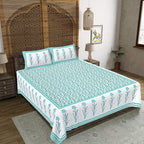 Rudra Bazaar Sea Green 210 TC Cotton Double King Bedsheet With 2 Pillow Covers | Grocsy