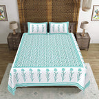 Rudra Bazaar Sea Green 210 TC Cotton Double King Bedsheet With 2 Pillow Covers | Grocsy