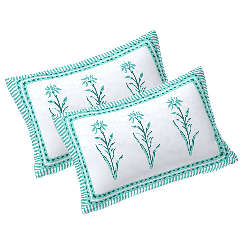 Rudra Bazaar Sea Green 210 TC Cotton Double King Bedsheet With 2 Pillow Covers | Grocsy