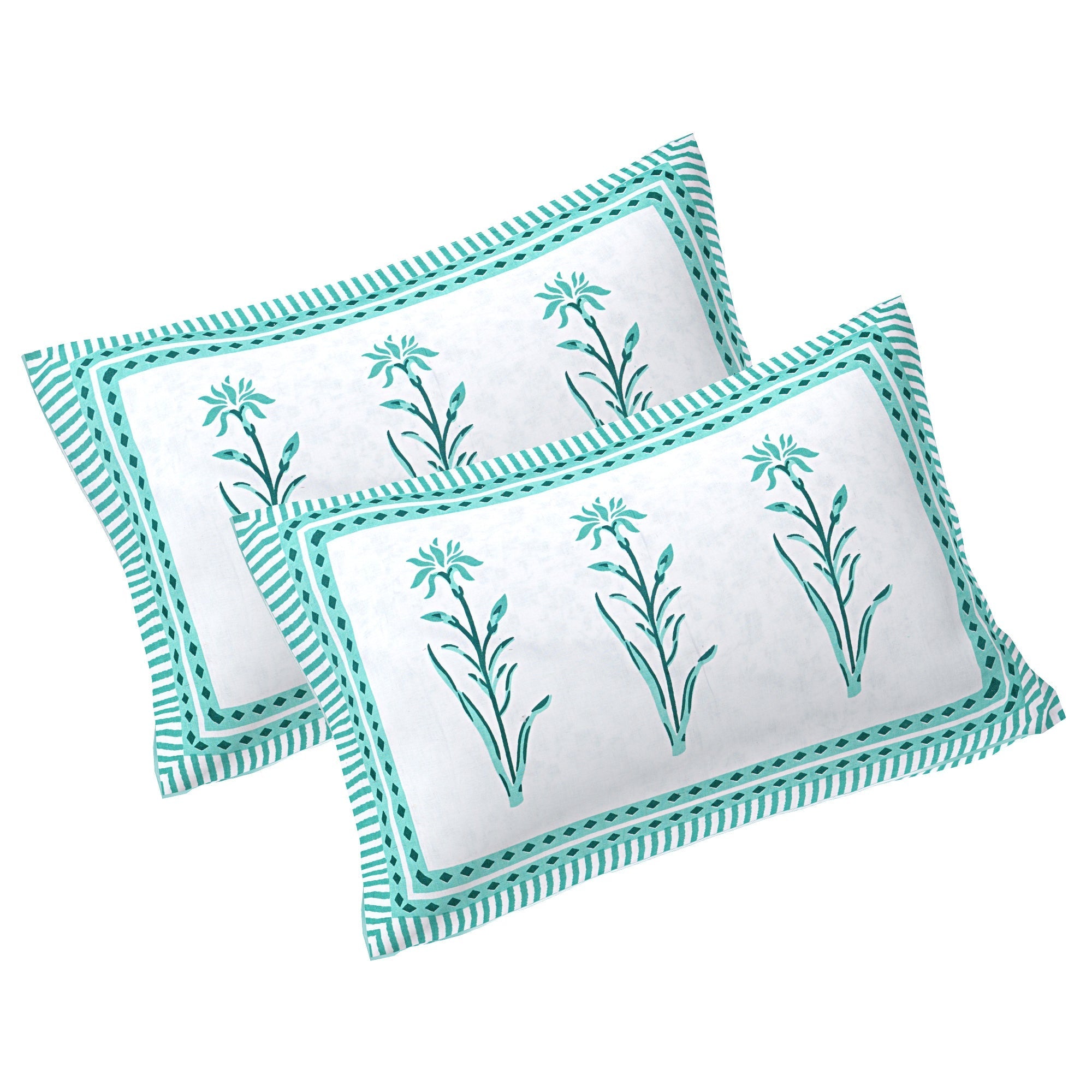 Rudra Bazaar Sea Green 210 TC Cotton Double King Bedsheet With 2 Pillow Covers | Grocsy