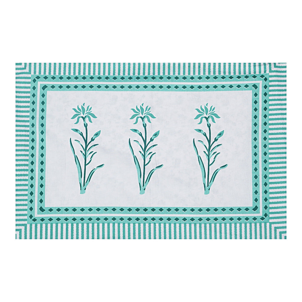 Rudra Bazaar Sea Green 210 TC Cotton Double King Bedsheet With 2 Pillow Covers | Grocsy