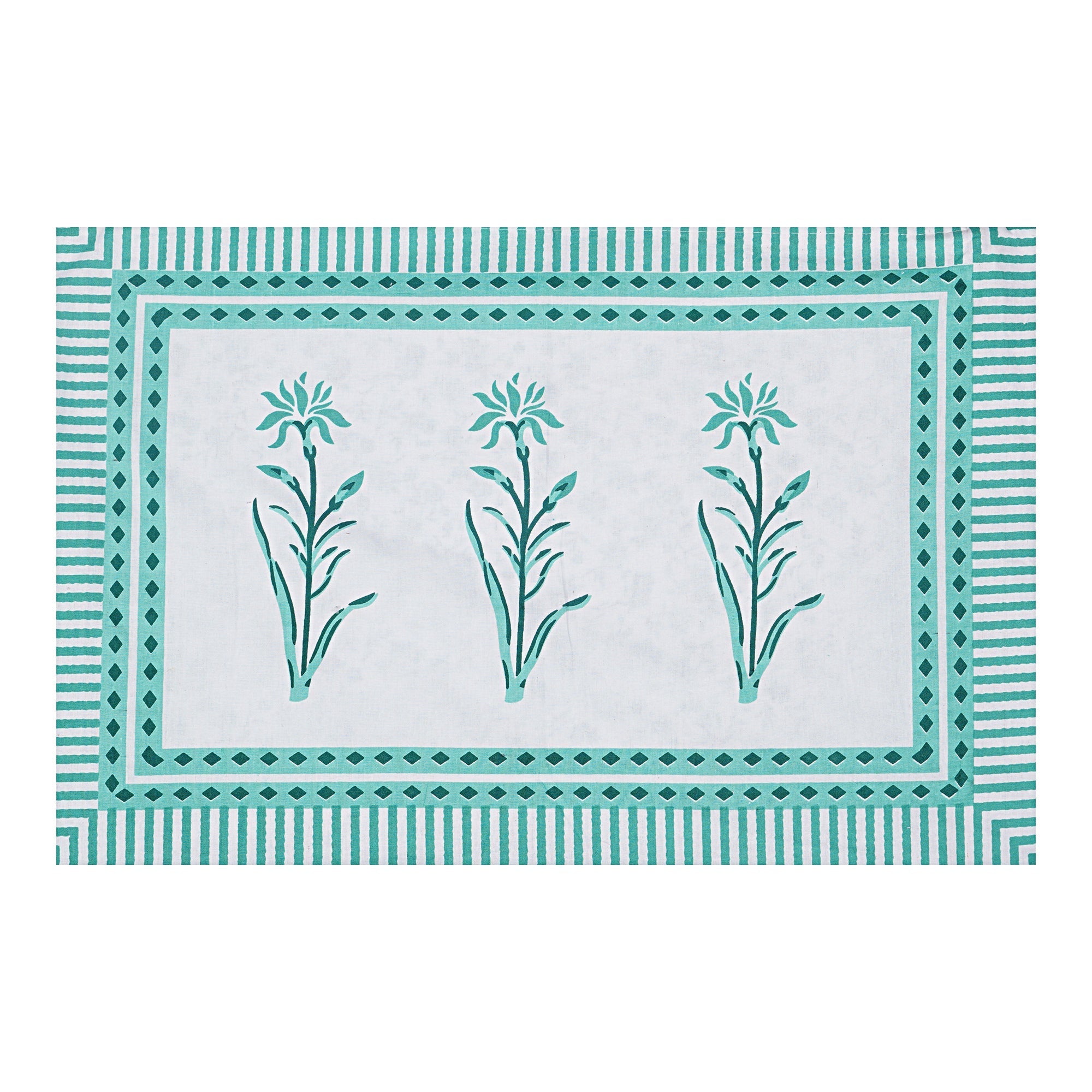 Rudra Bazaar Sea Green 210 TC Cotton Double King Bedsheet With 2 Pillow Covers | Grocsy