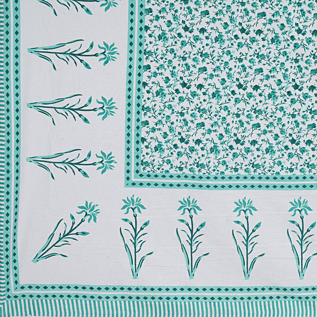 Rudra Bazaar Sea Green 210 TC Cotton Double King Bedsheet With 2 Pillow Covers | Grocsy