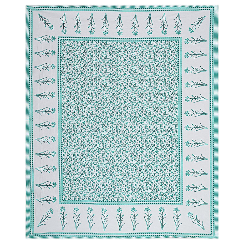 Rudra Bazaar Sea Green 210 TC Cotton Double King Bedsheet With 2 Pillow Covers | Grocsy