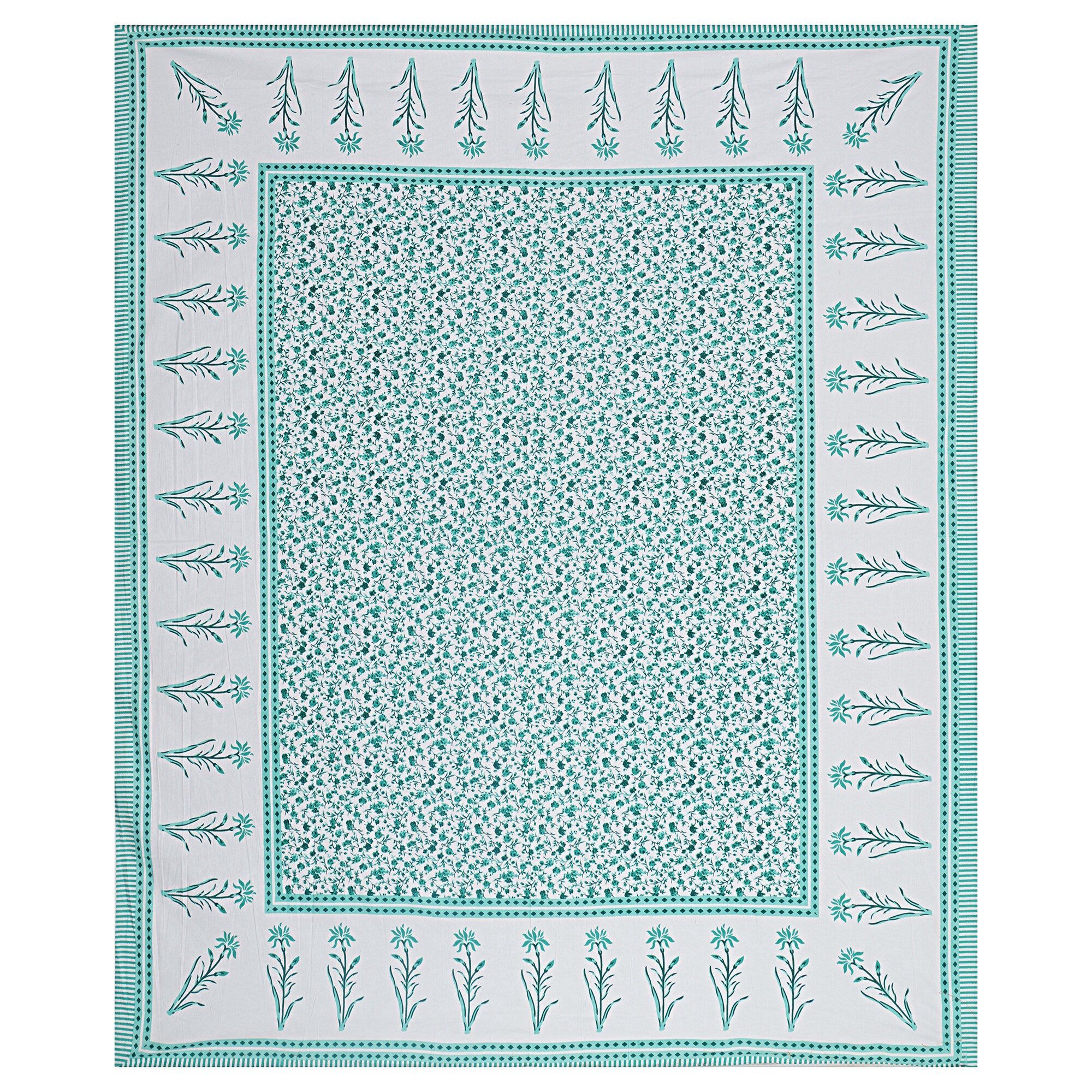 Rudra Bazaar Sea Green 210 TC Cotton Double King Bedsheet With 2 Pillow Covers | Grocsy