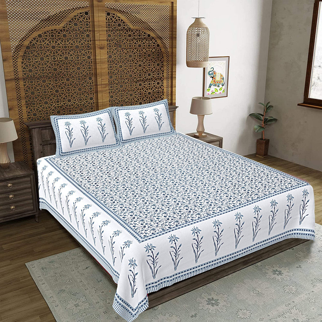 Rudra Bazaar Grey 210 TC Cotton Double King Bedsheet With 2 Pillow Covers | Grocsy