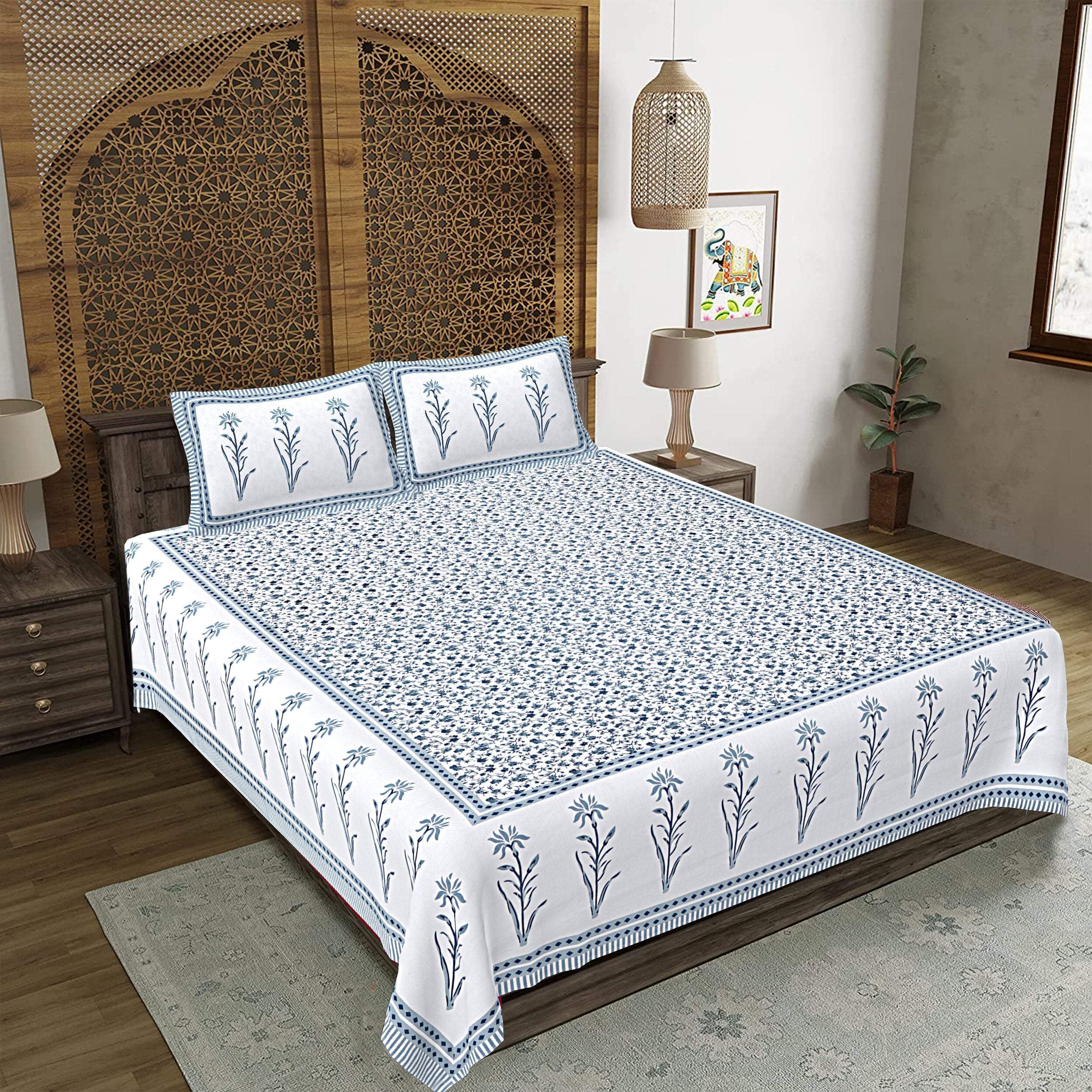 Rudra Bazaar Grey 210 TC Cotton Double King Bedsheet With 2 Pillow Covers | Grocsy