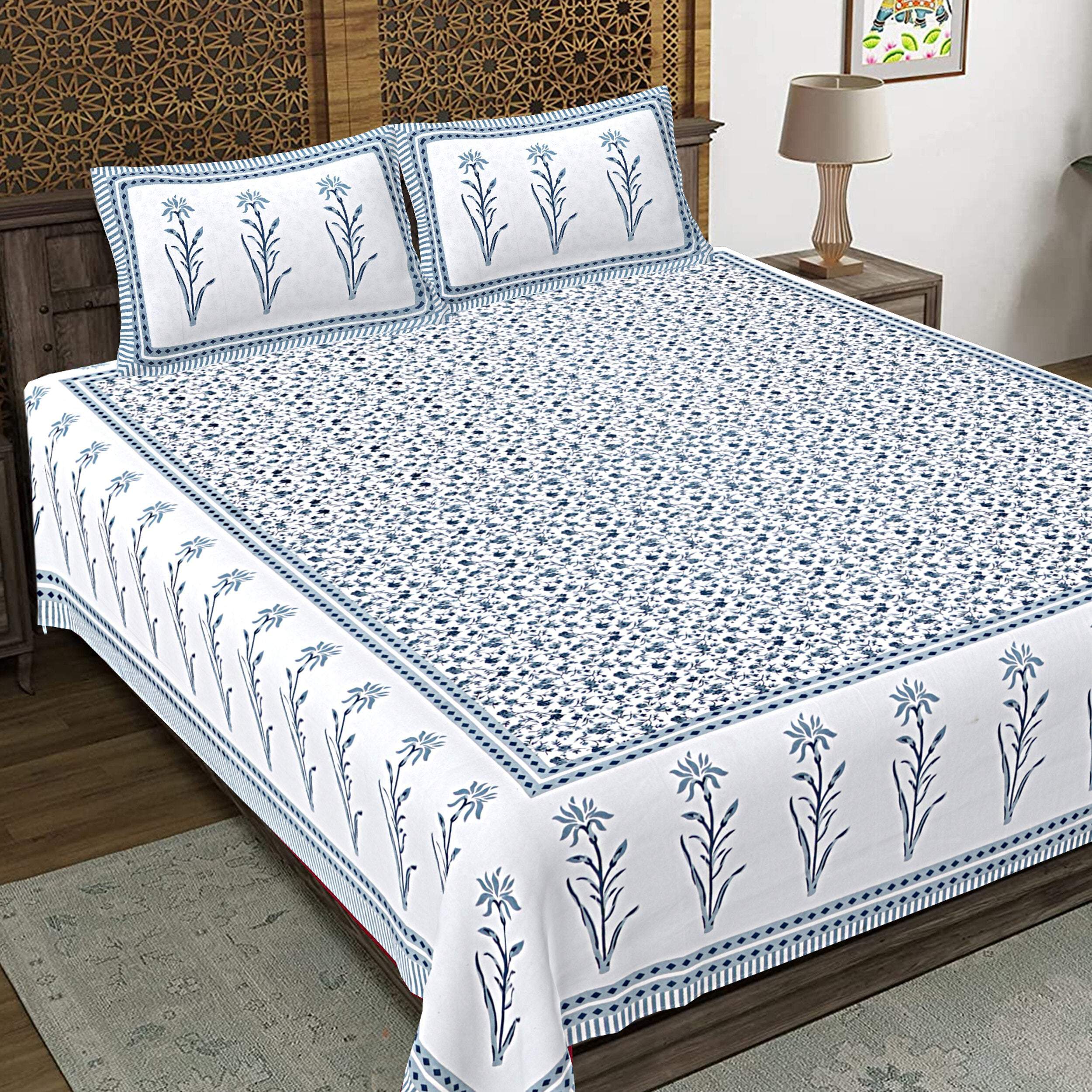 Rudra Bazaar Grey 210 TC Cotton Double King Bedsheet With 2 Pillow Covers | Grocsy